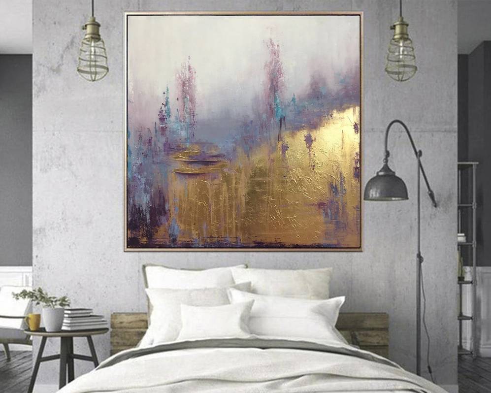 Bedroom Handmade Dining Modern Purple Abstract Canvas Wall Art MUBF4